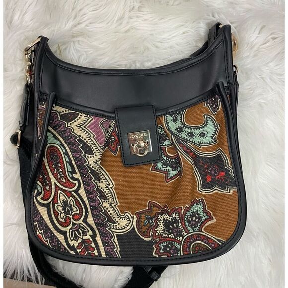 Spartina 449 Crossbody Messenger Black Floral Paisley Retired Print - Picture 12 of 13